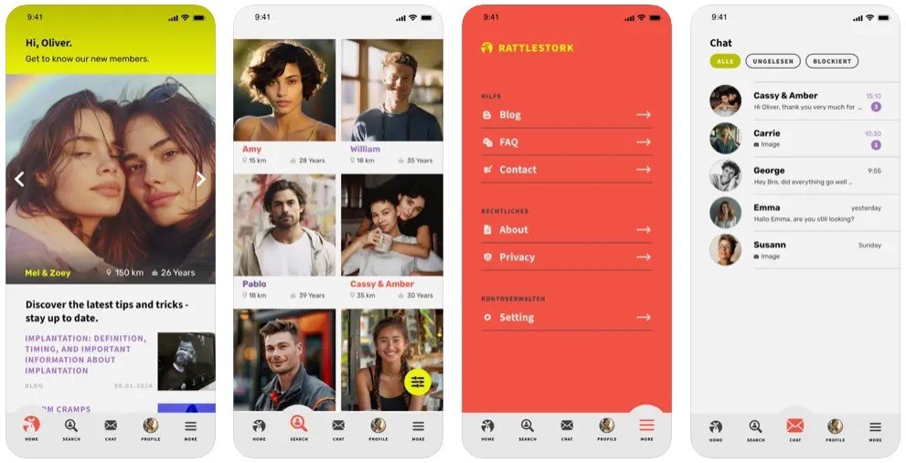 Screenshots: RattleStork - die Samenspende App